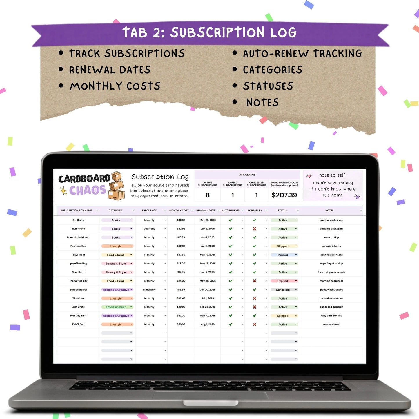 Cardboard Chaos - Subscription Box Tracker